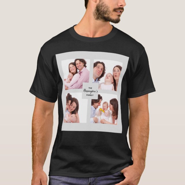 Custom 4 Section Family Photo Collage Square Frame T-Shirt (Front)