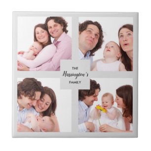 Custom 4 Section Family Photo Collage Square Frame Tile