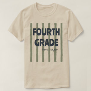 Custom 4th Grade School Stripes Teacher Name Sage T-Shirt