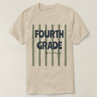 Custom 4th Grade School Stripes Teacher Name Sage T-Shirt