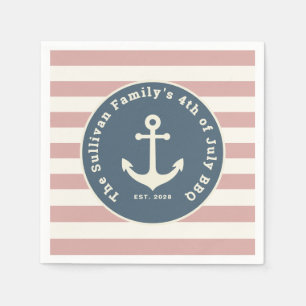 Custom 4th of July BBQ Family Name Nautical Napkin