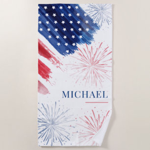 Custom 4th of July Beach Trip Red White Blue Towel
