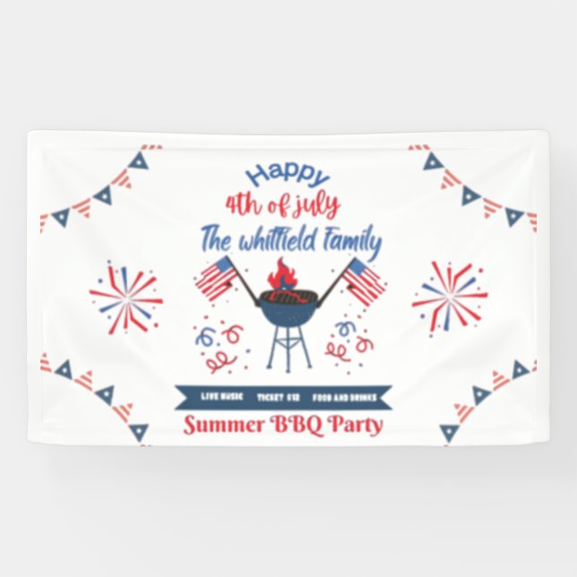 Custom 4th of July Family Summer BBQ Party Banner (Horizontal)