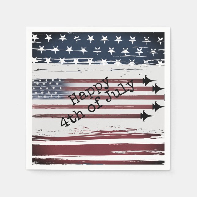 Custom 4th of July  flag aeroplane Paper Napkins (Front)