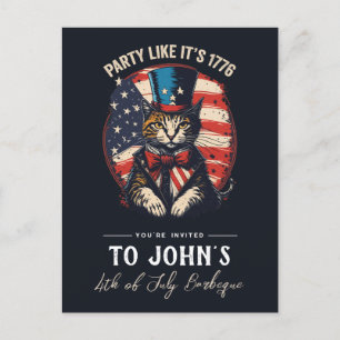 Custom 4th of July Patriotic Cat Party Invitation Postcard
