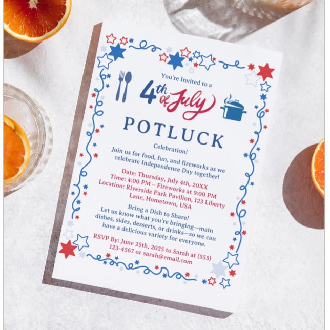 Custom 4th of July Potluck  Invitation (Creator Uploaded)