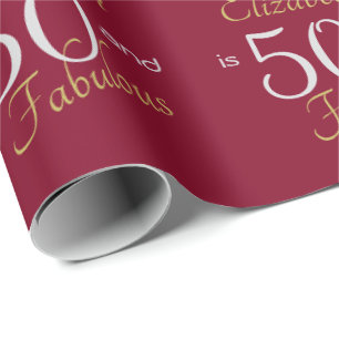 Custom 50 and Fabulous Gold Red 50th Birthday Wrapping Paper