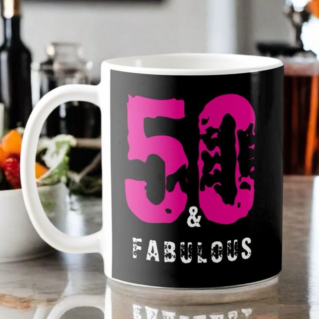 Custom 50 and fabulous pink white black monogramed coffee mug (Creator Uploaded)