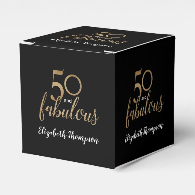 Custom 50 & fabulous Birthday Gold Black Confetti Favour Box (Front Side)