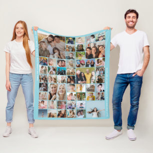 Custom 50 Picture Photo Collage Memory Baby Blue Fleece Blanket