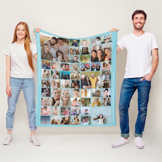 Custom 50 Picture Photo Collage Memory Baby Blue Fleece Blanket (In Situ)