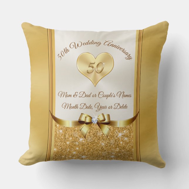 Custom 50th Anniversary Pillow, Gold, Off White Cushion (Front)