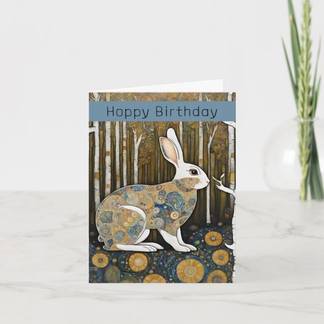 Custom 50th Art Nouveau Rabbit Birthday  Card (Front)
