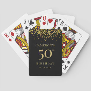 Custom 50th birthday black gold confetti favor playing cards