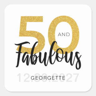 Custom 50th Birthday Faux Gold Script Party Square Sticker