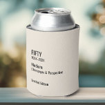 Custom 50th Birthday Funny Museum Label Chic Can Cooler<br><div class="desc">Dress up the bar cart with this “FIFTY” museum label–style cocktail napkin, perfect for a modern 50th birthday party. The minimalist, gallery‑inspired layout features customizable years, a witty custom inside joke like “Medium: Grandkids, Golf, Good Sleep” line, and “Limited Edition” caption for an art‑opening vibe that celebrates the guest of...</div>