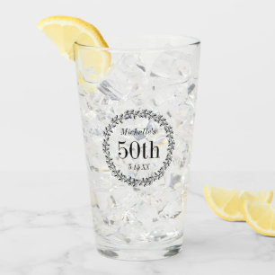 Custom 50th Birthday Leaf Wreath Glass Cup