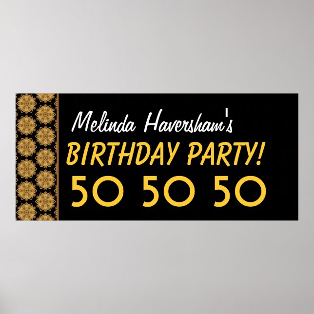 Custom 50th Birthday Party or Any Year Gold Stars Poster (Front)