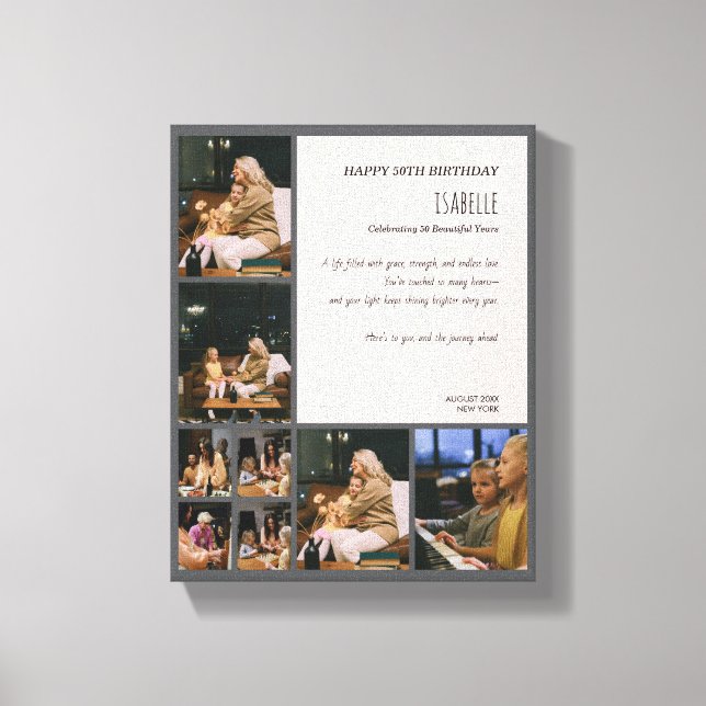 Custom 50th Birthday Photo Collage Canvas Print (Front)