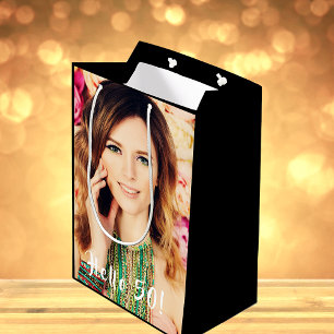 Custom 50th birthday photo hello 50 fifty medium gift bag
