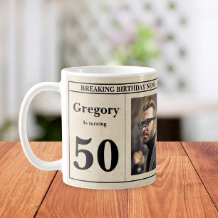 Custom 50th Birthday Retro Newspaper Photo  Coffee Mug