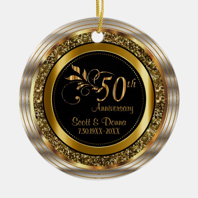 Custom 50th Golden Anniversary Ceramic Tree Decoration (Front)