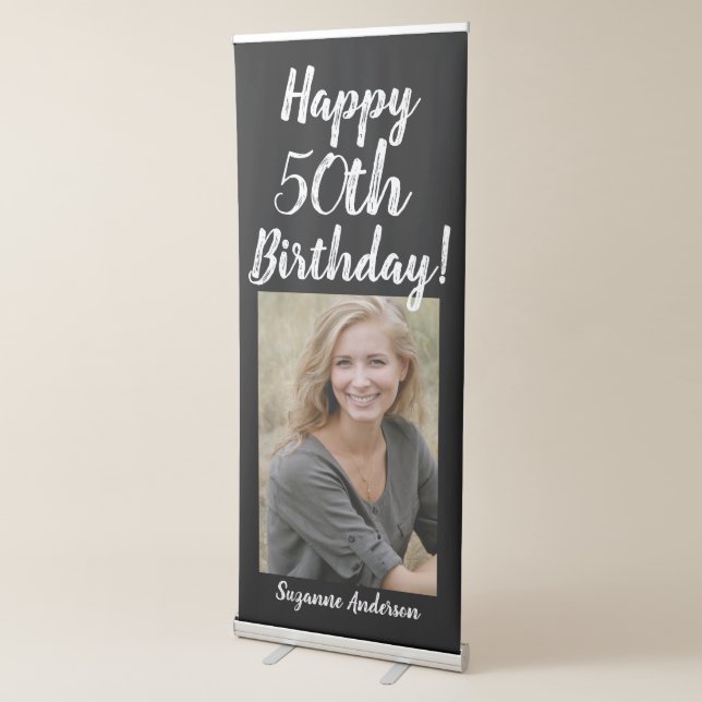 Custom 50th Milestone Birthday Black Banner Sign (3/4)
