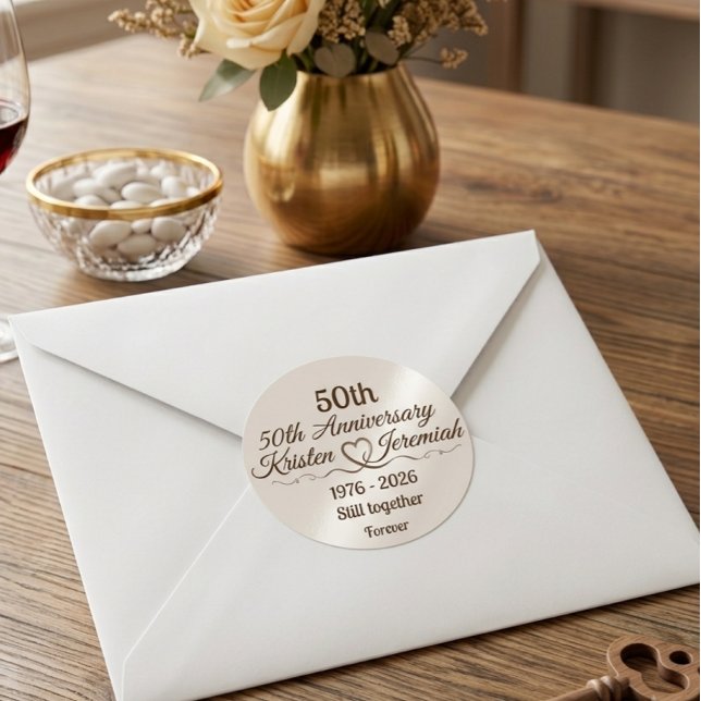 Custom 50th Wedding Anniversary keepsake  Classic Round Sticker (Creator Uploaded)