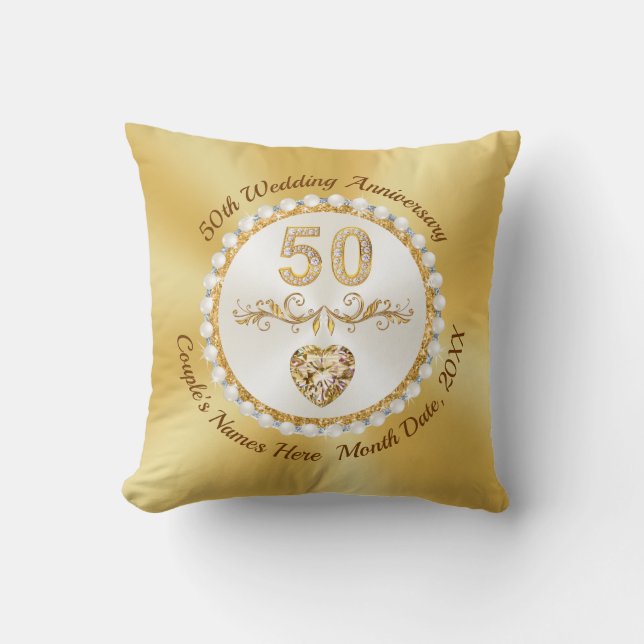 Custom, 50th Wedding Anniversary Traditional Gifts Cushion (Front)