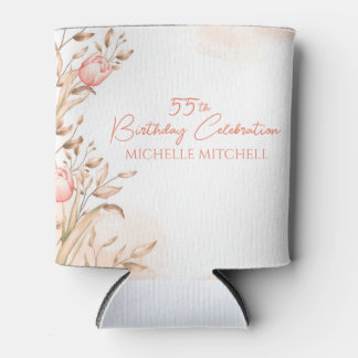 Custom 55th Birthday Peach Floral Tulips      Can Cooler