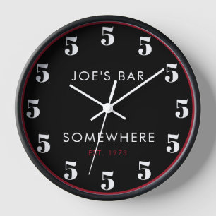 Custom 5 O'clock Bar Happy Hour Black Clock