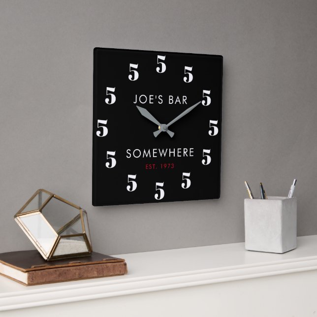 Custom  5 O'clock Bar Happy Hour Black   Square Wall Clock (Office)