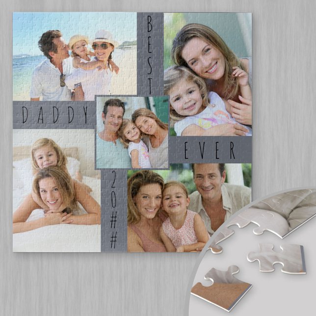 Custom 5 Photo Collage Best Daddy Ever Square Jigsaw Puzzle (Creator Uploaded)