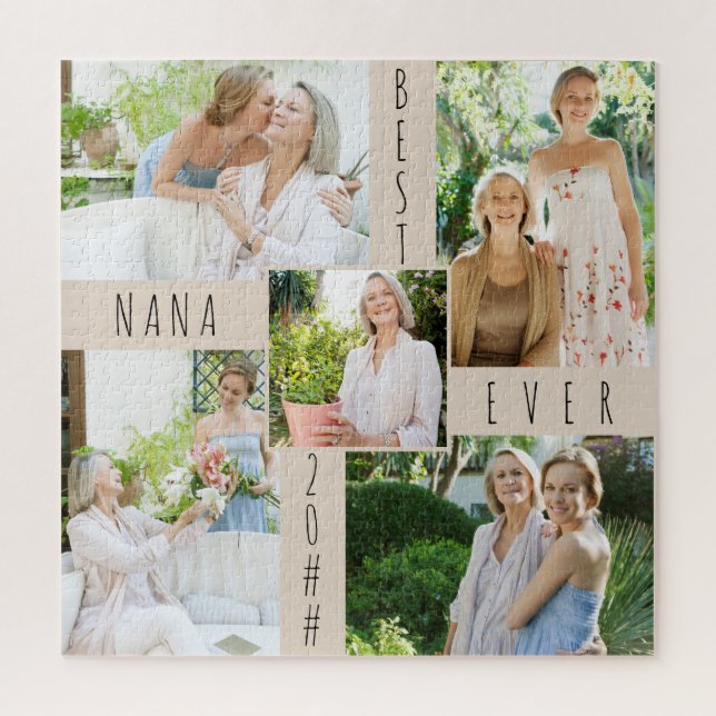 Custom 5 Photo Collage Best Nana Ever Square Jigsaw Puzzle (Vertical)