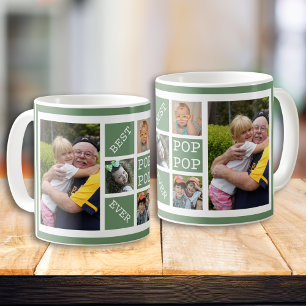 Custom 5 Photo Collage Best Pop Pop Ever Green Coffee Mug