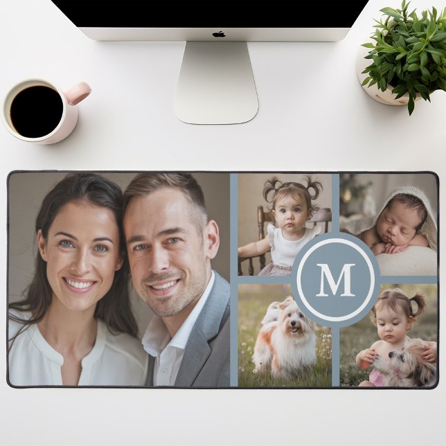 Custom 5 Photo Collage Dusty Blue Family Desk Mat (Creator Uploaded)