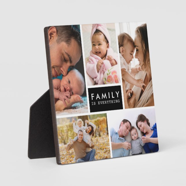 Custom 5 Photo Collage Family Is Everything Quote  Plaque (Front)