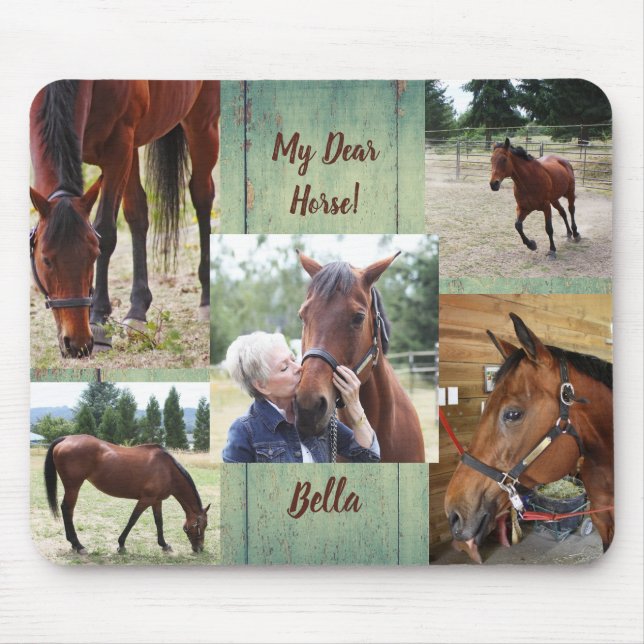 Custom 5 Photo Collage Family Pet Horse Mouse Pad (Front)