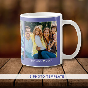 Custom 5 Photo Collage Family Quote Periwinkle Coffee Mug