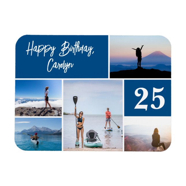 Custom 5 Photo Collage Happy Birthday Magnet (Horizontal)