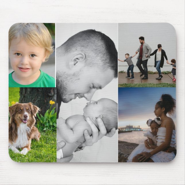 Custom 5 Photo Collage Personalised Mouse Mat (Front)