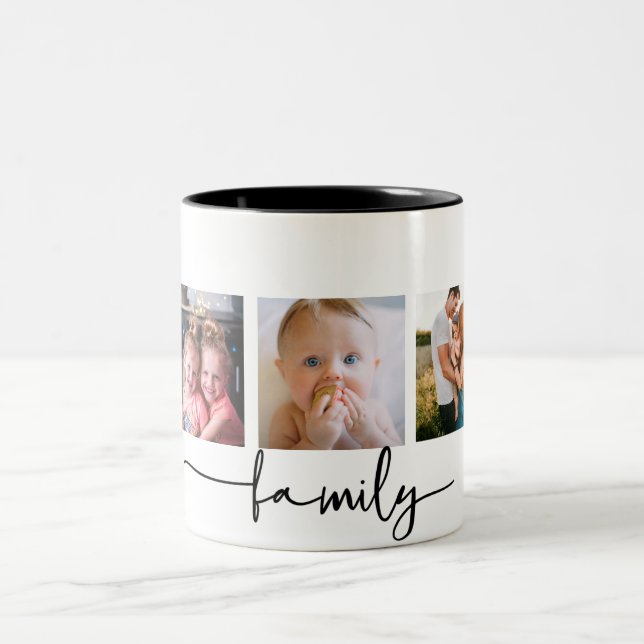 custom 5 photo family collage Two-Tone coffee mug (Center)