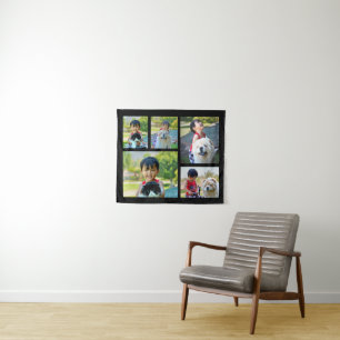 Custom 5 Photo Keepsake Collage Wall Hanging Tapestry