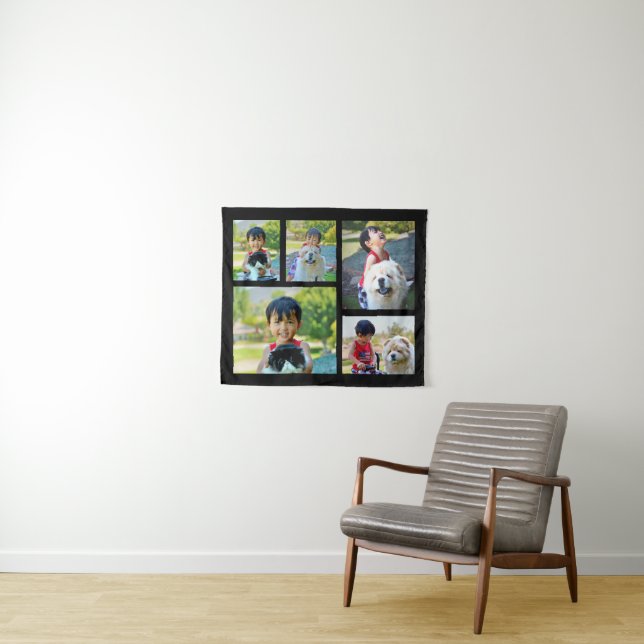 Custom 5 Photo Keepsake Collage Wall Hanging Tapestry (In Situ (Horizontal))
