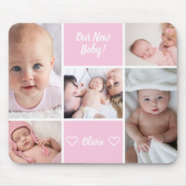 Custom 5 Photo New Baby Girl Pink Mouse Mat (Front)