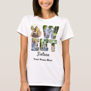 Custom 5 photo sweet sixteen letter shape photos T-Shirt