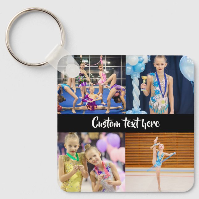 Custom 5 Photos Collage Gymnastics Black White Key Ring (Front)