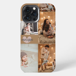 Custom 5 Photos Cute Heart Script Gold iPhone 13 Pro Max Case