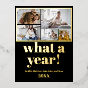 Custom 5 Photos Typography Foil Holiday Postcard