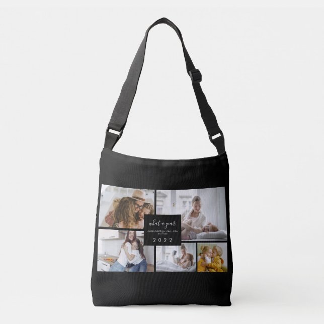 Custom 5 Photos Typography Holiday Crossbody Bag (Front)